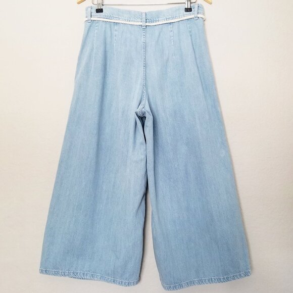 Topshop Moto Pleated Front Tie Crop Wide-leg Pants Jean Size 30 x 30 Culottes - Picture 6 of 15